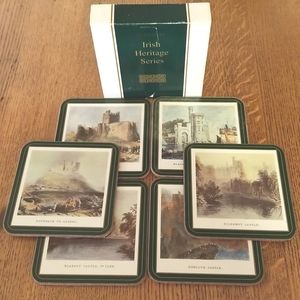Pimpernel Irish Castles cork-backed drink coasters. Boxed set of 6. Vintage.